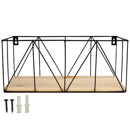 Blue Donuts Medium Wire Wall Mounted Storage Basket Rectangular Black, Wood Bottom BD3931191